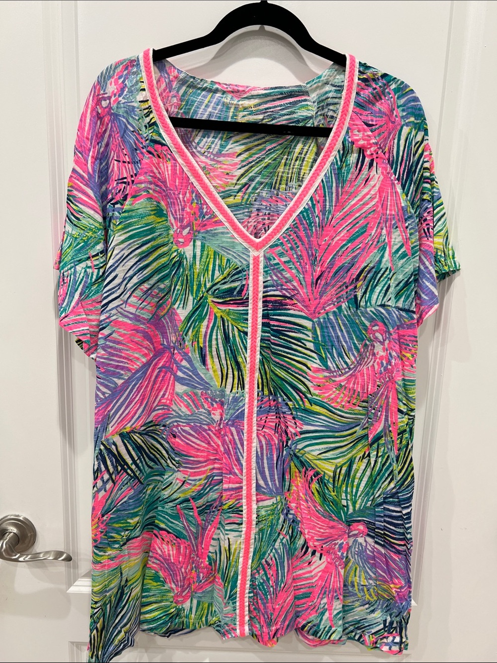 Lilly Pulitzer Pink, Green & Blue Tropical V-Neck Coverup
